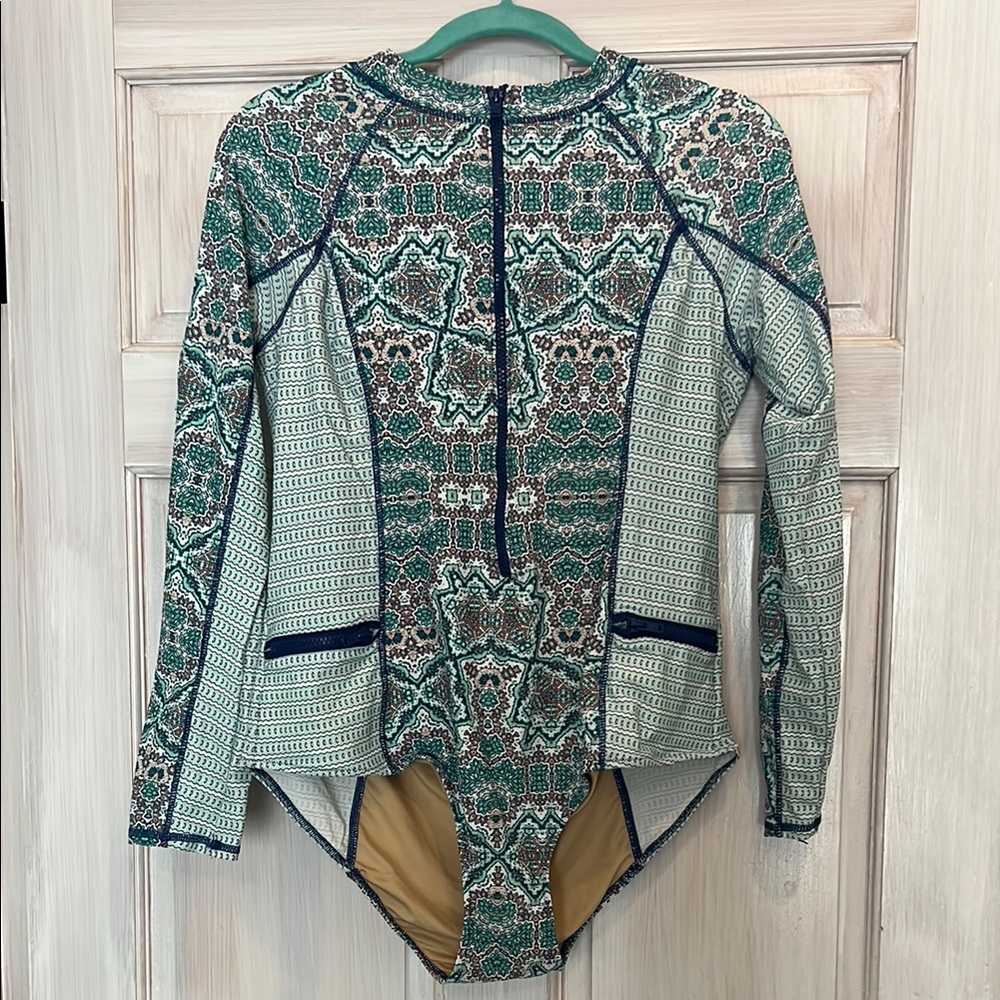 Cabana Life Green and Blue Long Sleeve One Piece Swimsuit